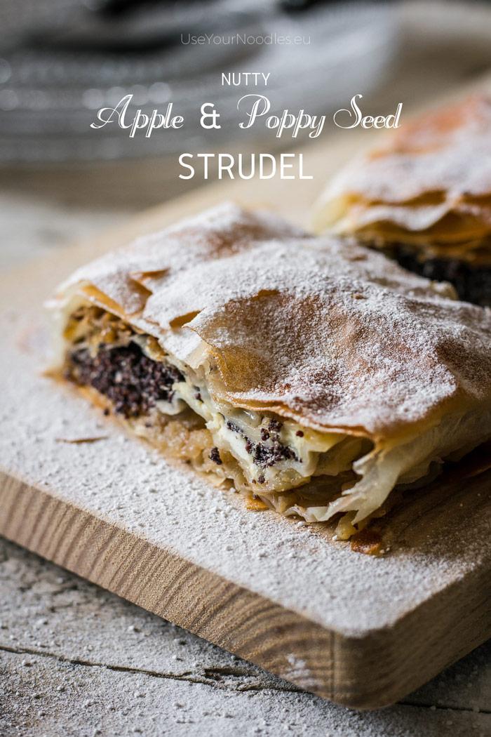 This apple and poppy seed strudel has four delicious mouth watering layers - poppy seed, curd, walnut and apple layer with sultanas. In many ways it is reminiscent of one of the best Slovenian dessert Prekmurska gibanica.