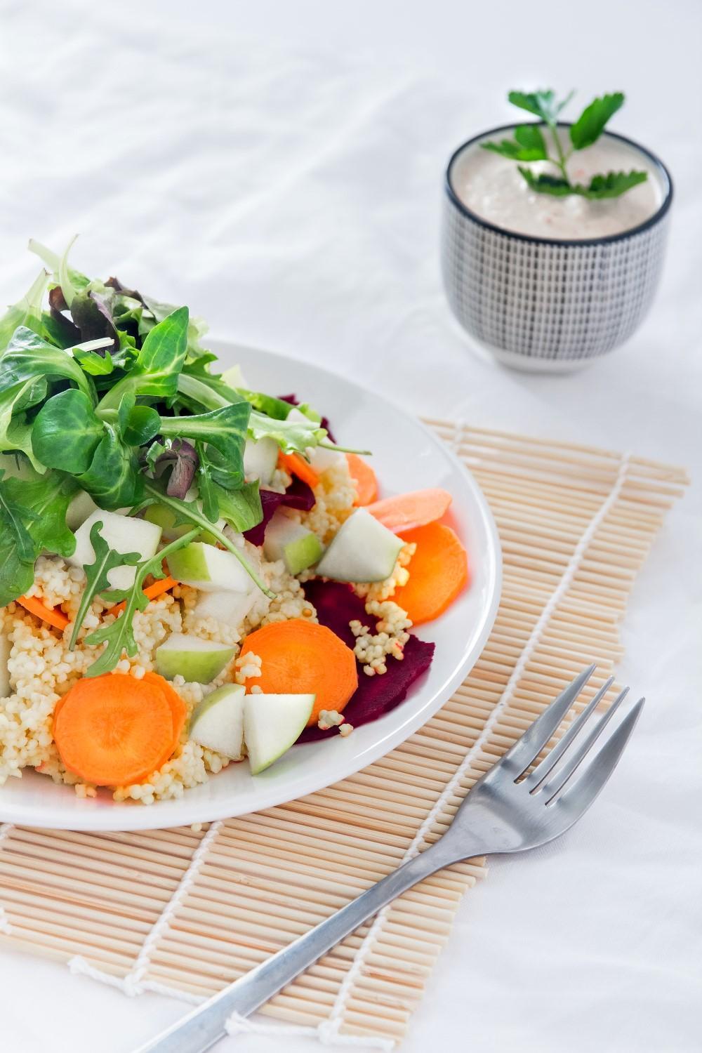 Use Your Noodles - Millet and Carrot Salad with Creamy Almond Dressing