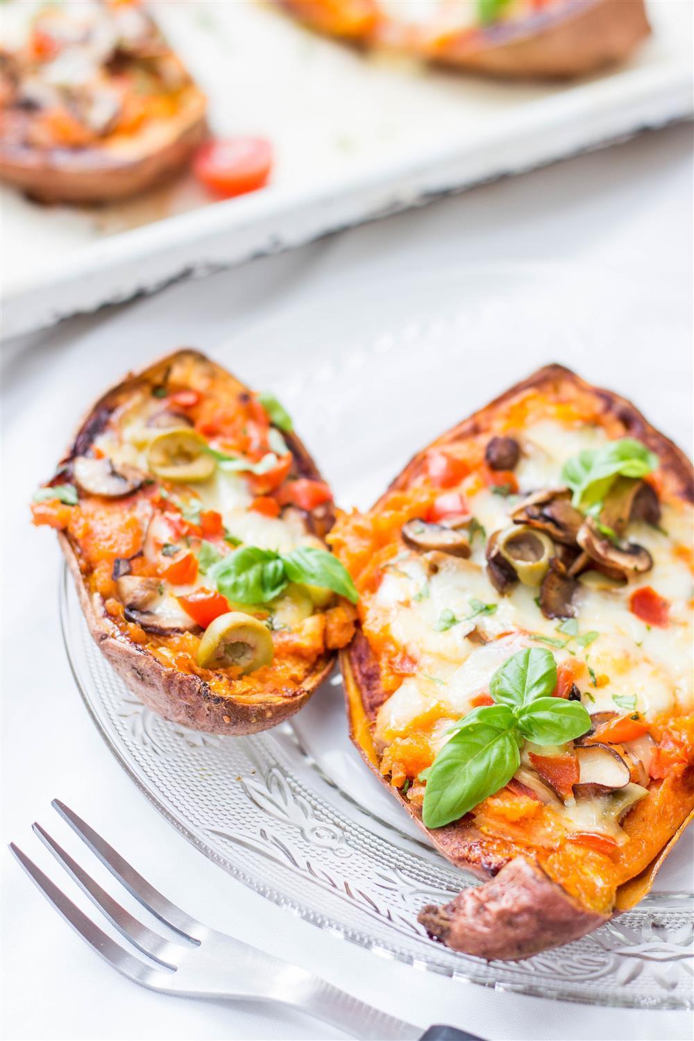 Use Your Noodles - Pizza Stuffed Sweet Potatoes