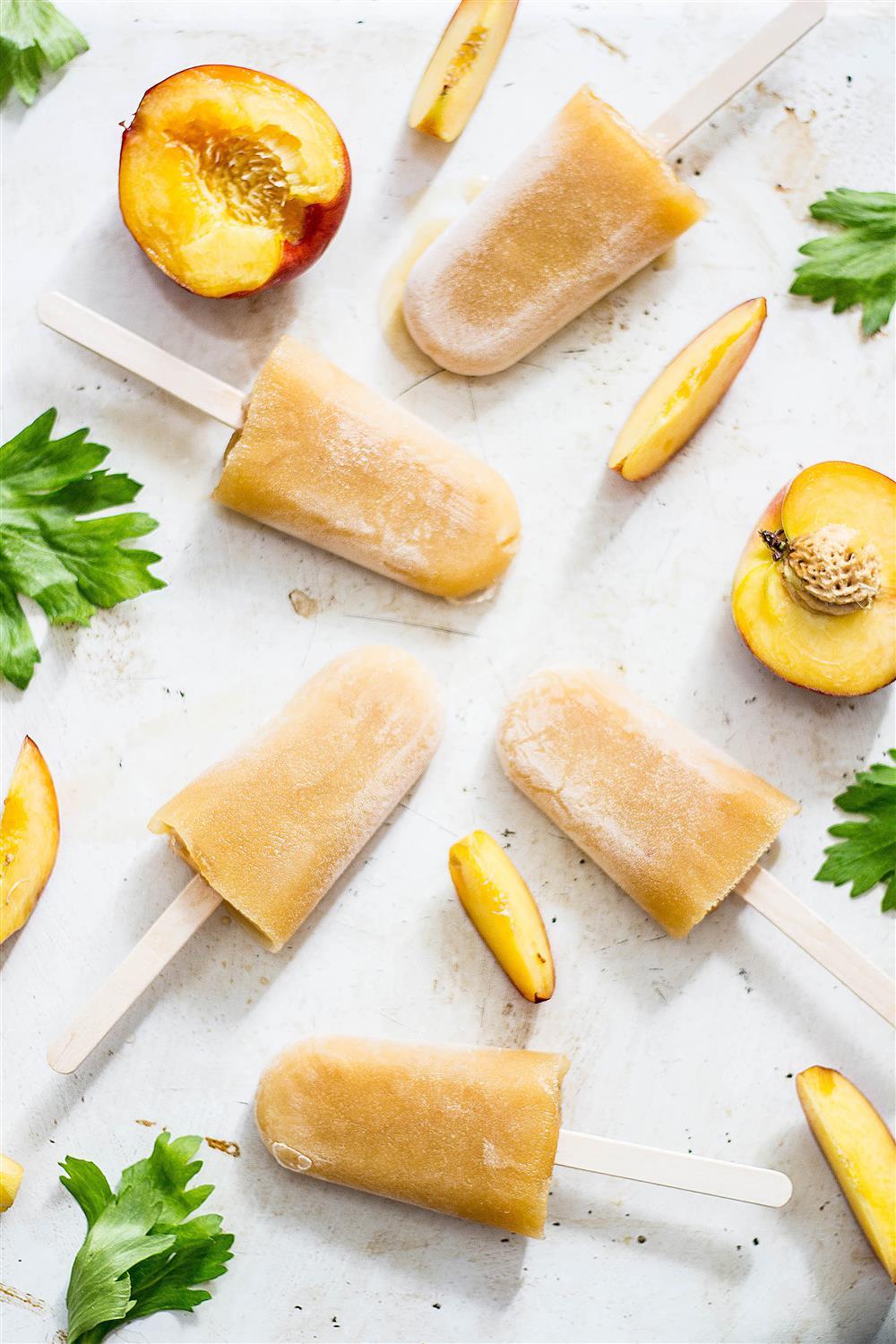 Refreshing fruity peach and celery ice lollies on sticks are always welcome at our house!