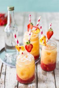 Delightful spring mocktail - roasted peach and strawberry fizz!