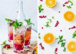 Perfectly refreshnig comfort summer drinks - red currant, orange and mint mojitos!