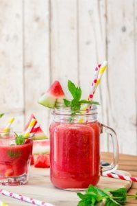 A simple, 2-ingredient refreshing watermelon slushie drink with mint.