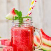 A simple, 2-ingredient refreshing watermelon slushie drink with mint.