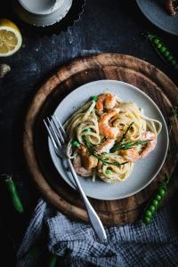 This quick and rich garlic ricotta shrimp pasta is incredibly creamy and luxurious and has a lovely sour and salty flavor from lemon and glasswort (sea asparagus).