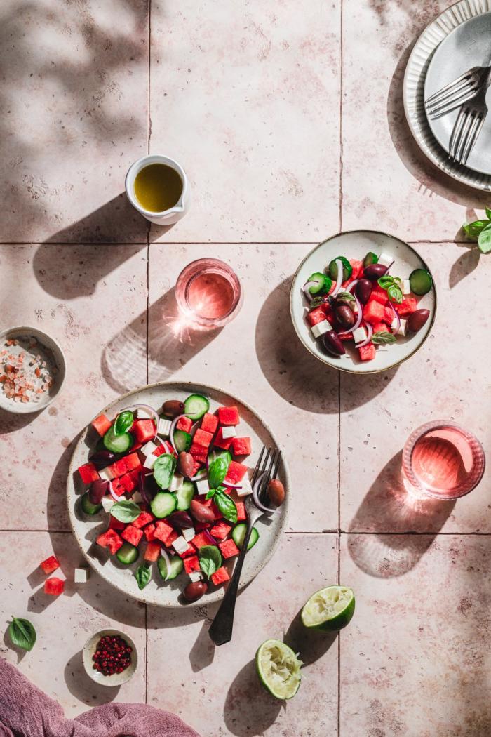When it comes to refreshing salads nothing beats a refreshing watermelon salad inspired by Greek salad.
