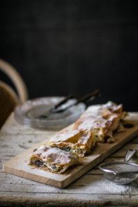 This apple and poppy seed strudel has four delicious mouth watering layers - poppy seed, curd, walnut and apple layer with sultanas. In many ways it is reminiscent of one of the best Slovenian dessert Prekmurska gibanica.