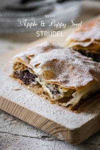 This apple and poppy seed strudel has four delicious mouth watering layers - poppy seed, curd, walnut and apple layer with sultanas. In many ways it is reminiscent of one of the best Slovenian dessert Prekmurska gibanica. Click to find the whole recipe or pin and save for later!