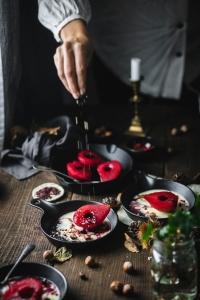 An easy but really fancy dessert like this hibiscus poached pears with vanilla and pink peppercorns is guaranteed to amaze at any party!