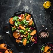 When it comes to fall salads this persimmon salad is a winner. With the smoothest dressing made with olive oil and fresh orange juice this is a perfect fall lunch.