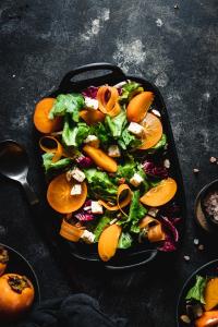 When it comes to fall salads this persimmon salad is a winner. With the smoothest dressing made with olive oil and fresh orange juice this is a perfect fall lunch.