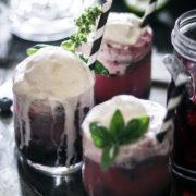 A perfectly refreshing and comforting non-alcoholic summer drink - sparkling basil and blueberry float.