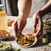 The best homemade chickpea tacos - filled with a creamy avocado spread, spicy roasted chickpeas and a vibrant fresh pineapple salsa.