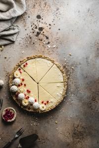 A simple and easy Valentine's day dessert - a rich pomegranate coconut pie that doesn't require any baking.