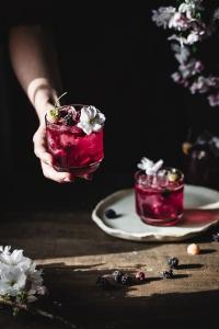 The best refreshing drink, featuring blackberries, lime and rosewater, is called virgin blackberry rosewater smash.