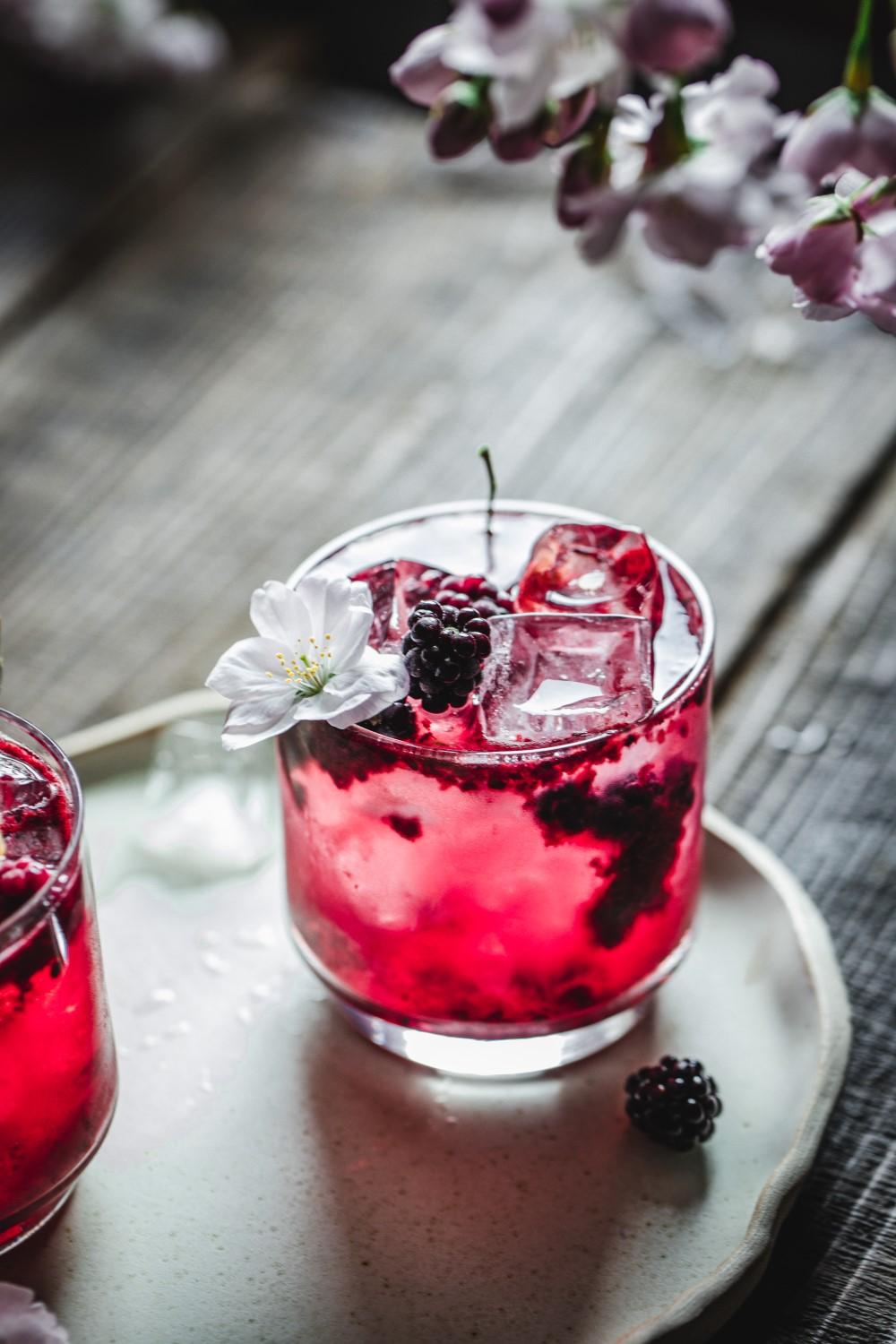 The best refreshing drink, featuring blackberries, lime and rosewater, is called virgin blackberry rosewater smash.